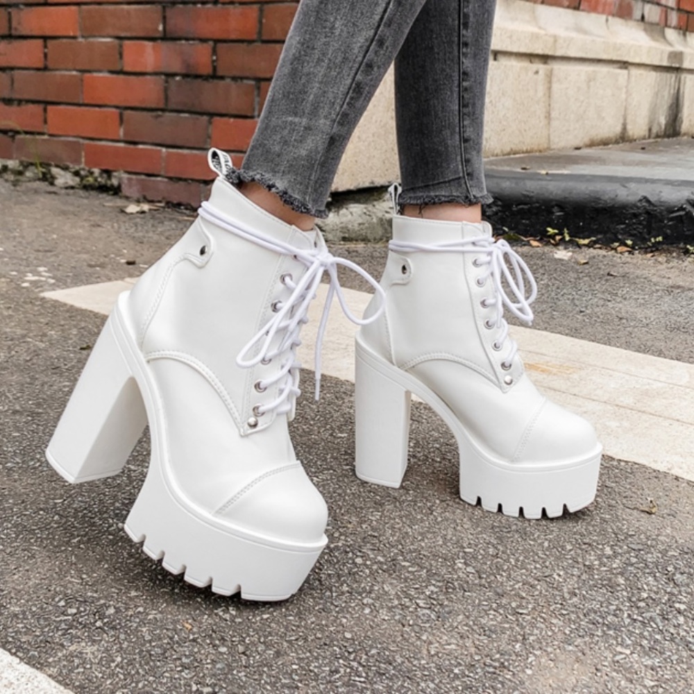 White chunky platform boots